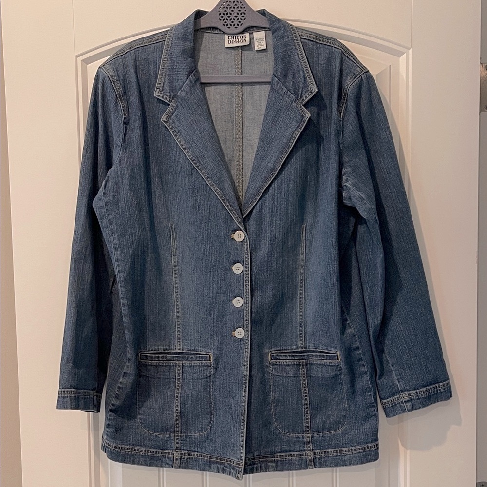 Chico's Blue Denim Button-Front Jean Jacket